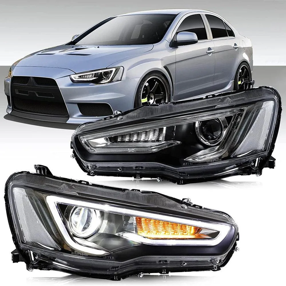 VLAND LED Projector Headlights For Mitsubishi Lancer GT EVO X 2008-2018 with Sequential Indicators