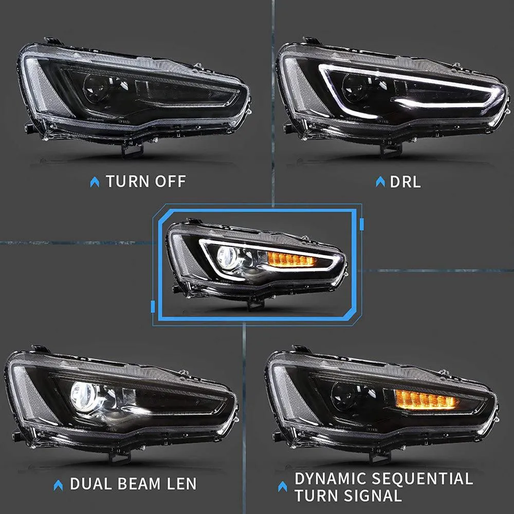 VLAND LED Projector Headlights For Mitsubishi Lancer GT EVO X 2008-2018 with Sequential Indicators