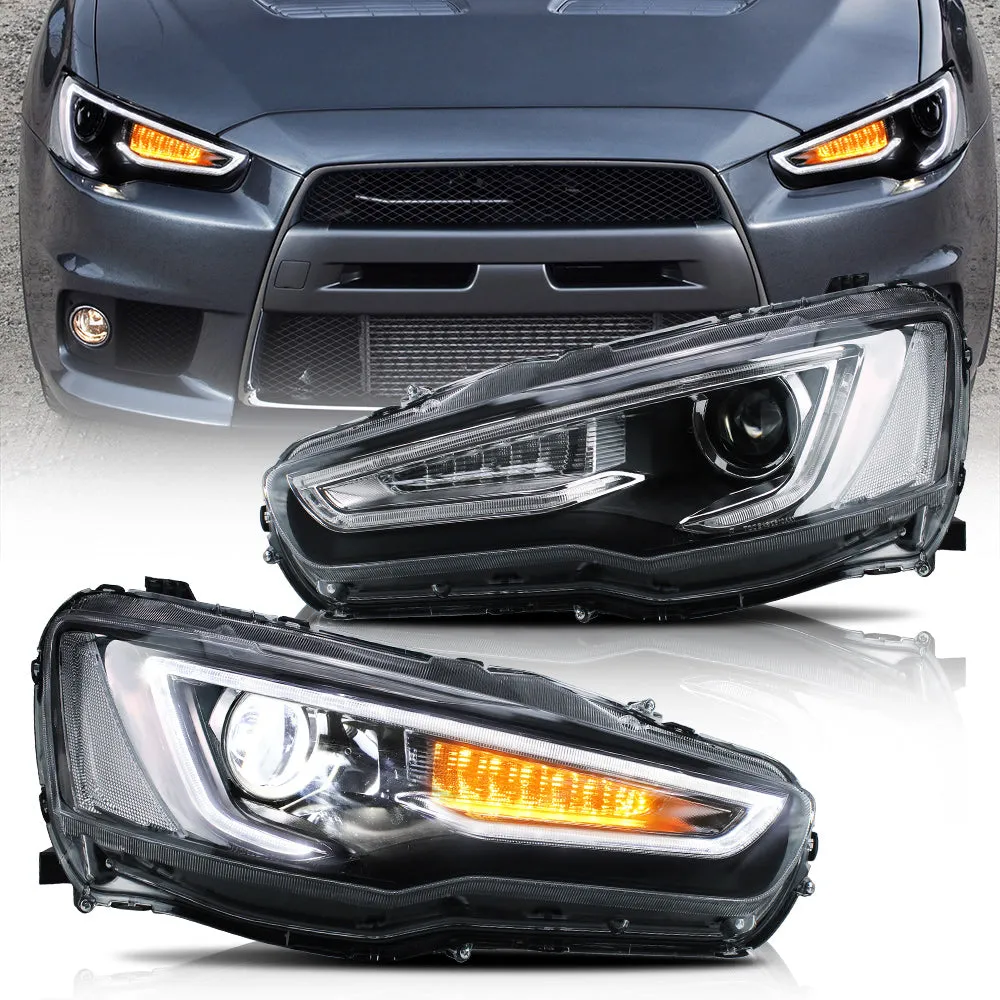 VLAND LED Projector Headlights For Mitsubishi Lancer GT EVO X 2008-2018 with Sequential Indicators