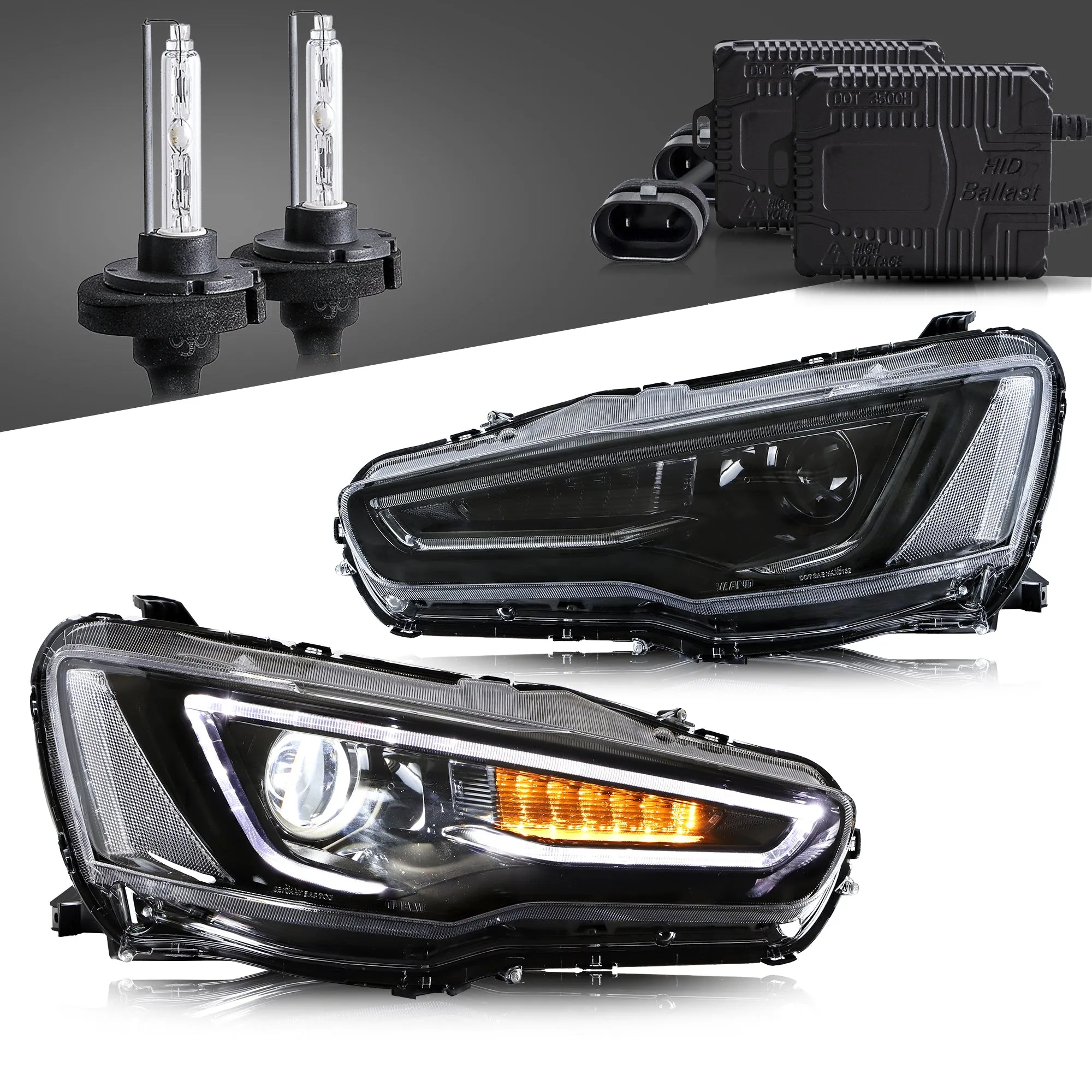 VLAND LED Projector Headlights For Mitsubishi Lancer GT EVO X 2008-2018 with Sequential Indicators