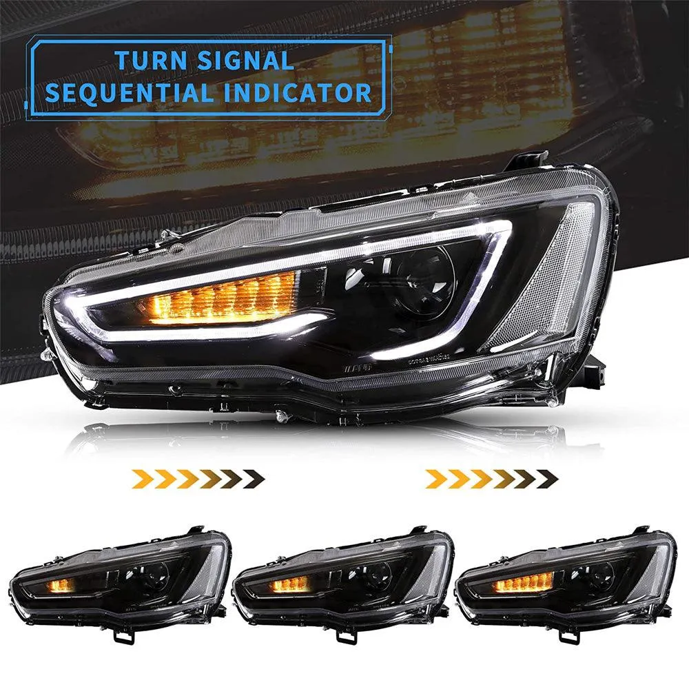 VLAND LED Projector Headlights For Mitsubishi Lancer GT EVO X 2008-2018 with Sequential Indicators