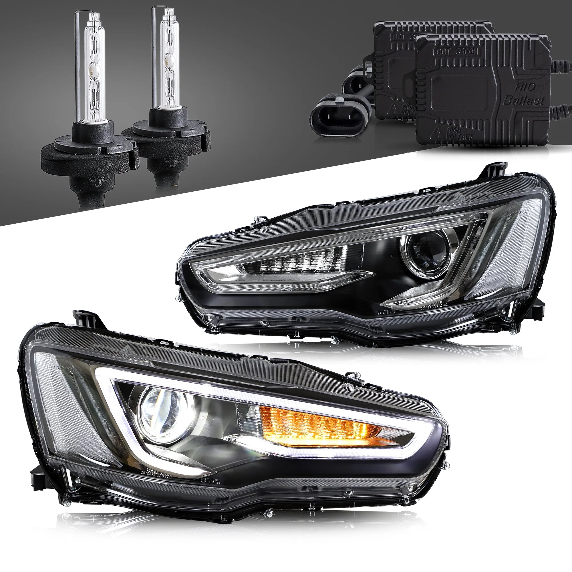 VLAND LED Projector Headlights For Mitsubishi Lancer GT EVO X 2008-2018 with Sequential Indicators