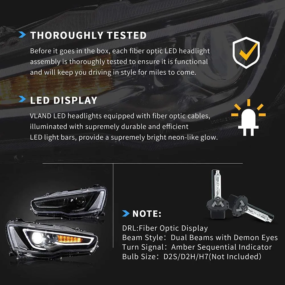 VLAND LED Projector Headlights For Mitsubishi Lancer GT EVO X 2008-2018 with Sequential Indicators