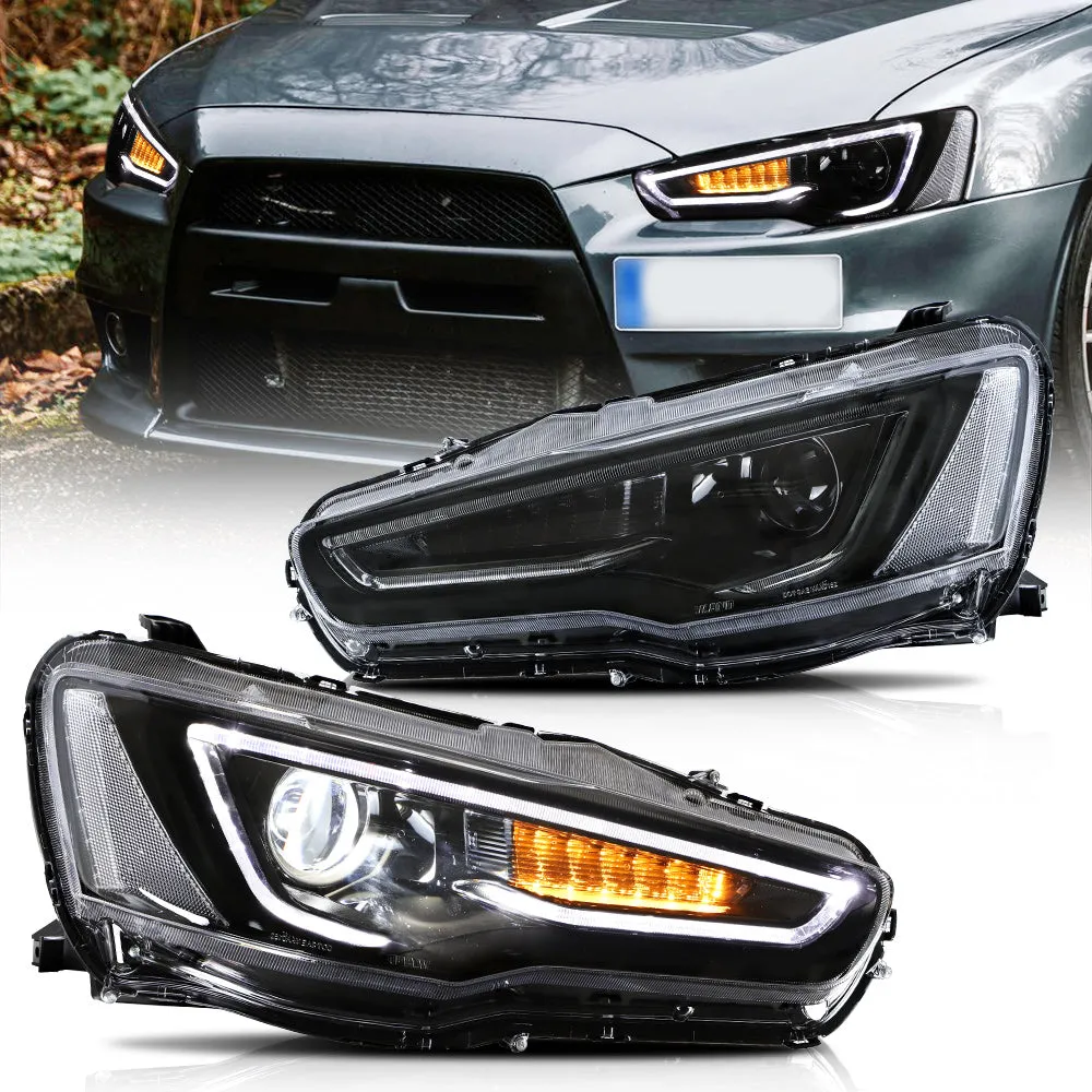 VLAND LED Projector Headlights For Mitsubishi Lancer GT EVO X 2008-2018 with Sequential Indicators