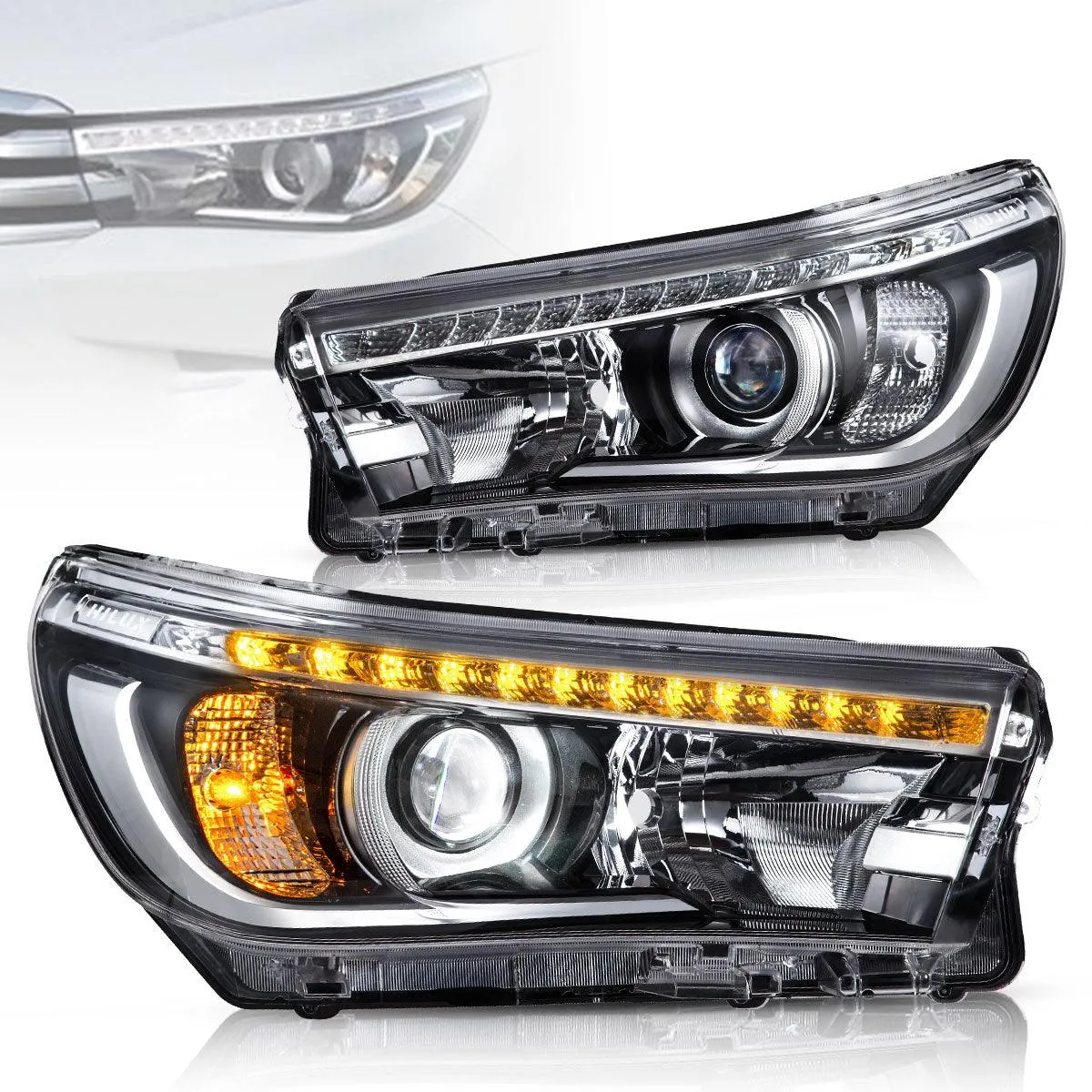 VLAND LED Projector Headlights For Toyota Hilux / Revo 8th Gen 2015-2020 With Sequential Indicators
