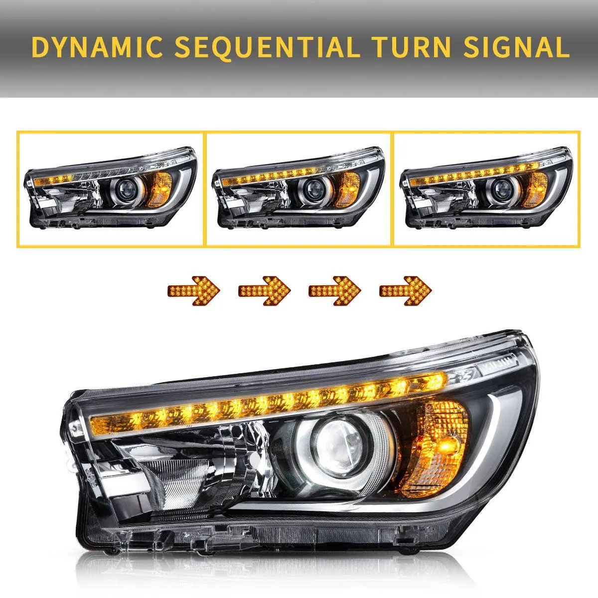 VLAND LED Projector Headlights For Toyota Hilux / Revo 8th Gen 2015-2020 With Sequential Indicators