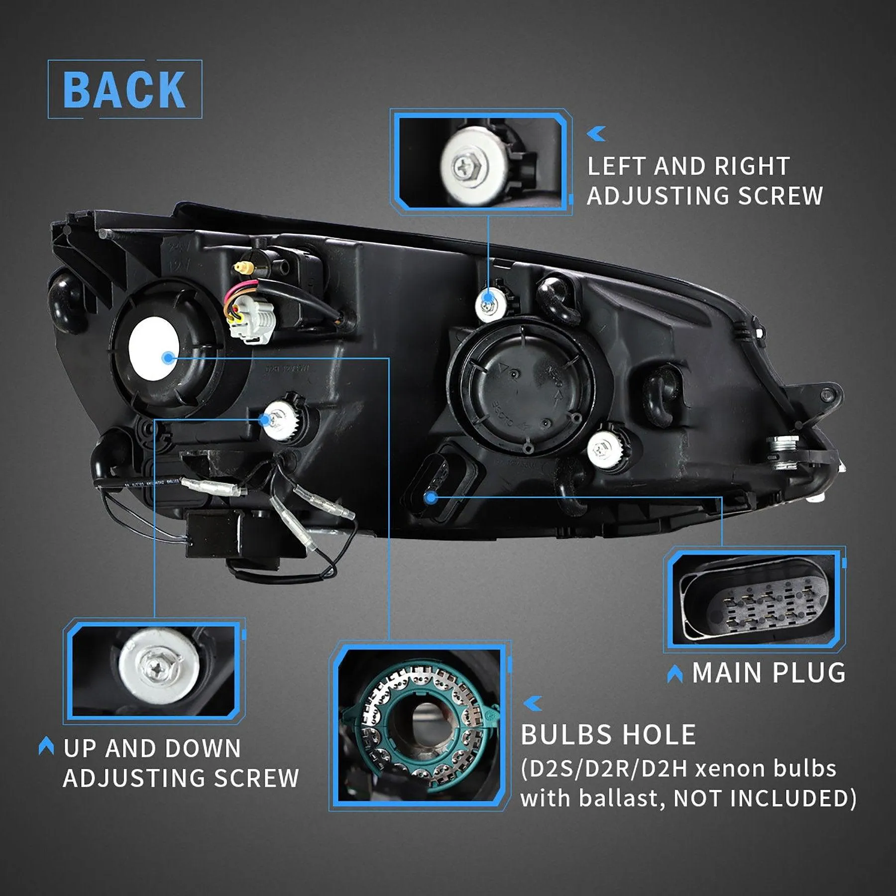 VLAND LED Projector Headlights For Volkswagen Golf 7 MK7 2013-2016 Silver & Red Stripe