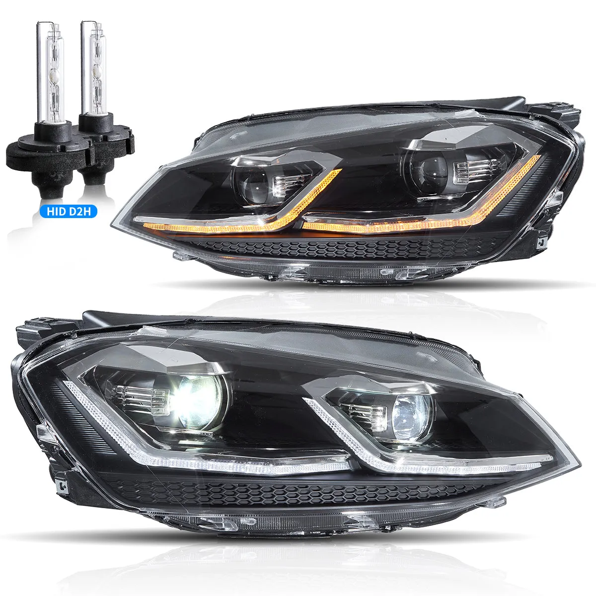 VLAND LED Projector Headlights For Volkswagen Golf 7 MK7 2013-2016 Silver & Red Stripe