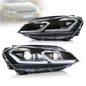 VLAND LED Projector Headlights For Volkswagen Golf 7 MK7 2013-2016 Silver & Red Stripe