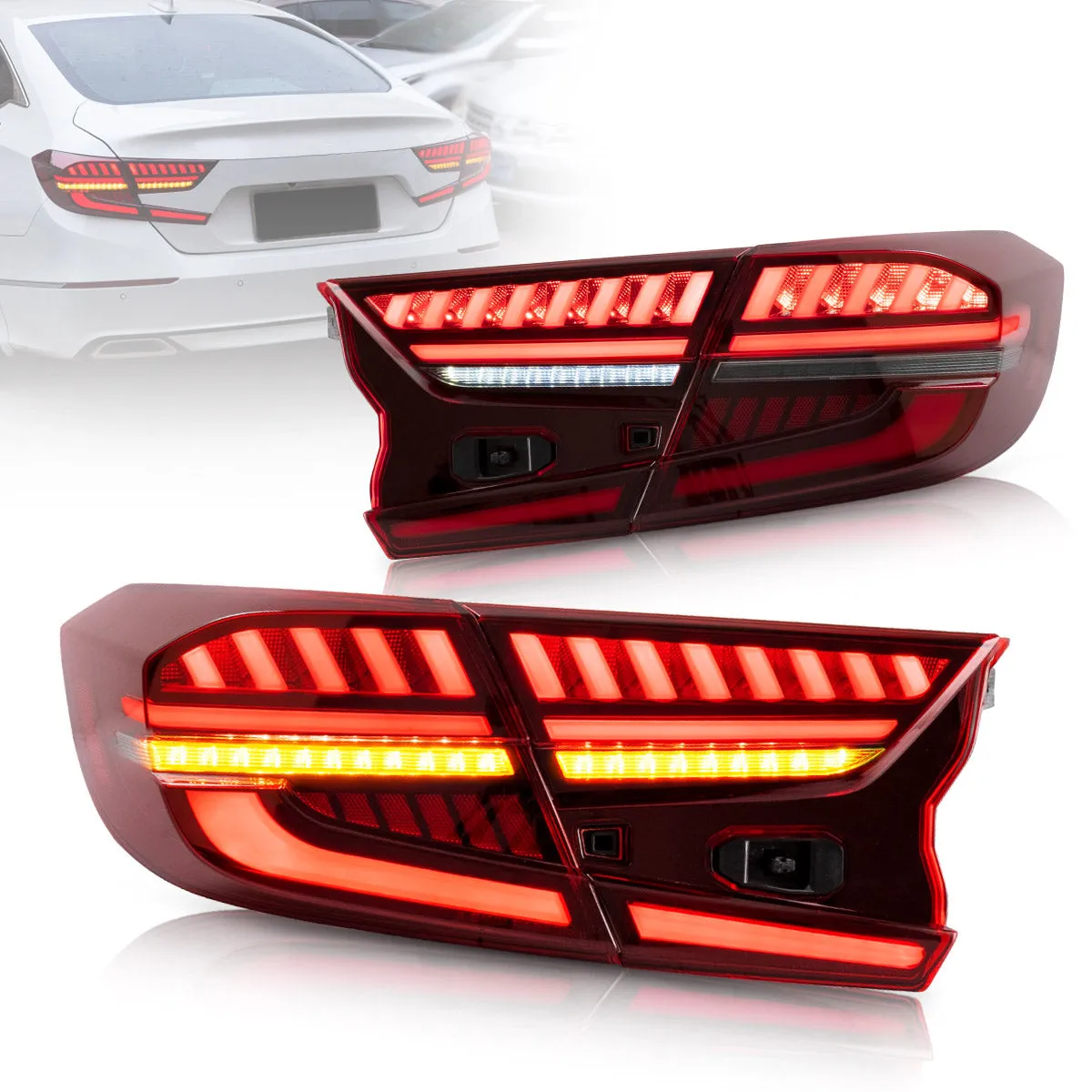 VLAND LED V4 Tail Lights For Honda Accord 2018-2021 10th Gen with Amber Sequential Turn Signal