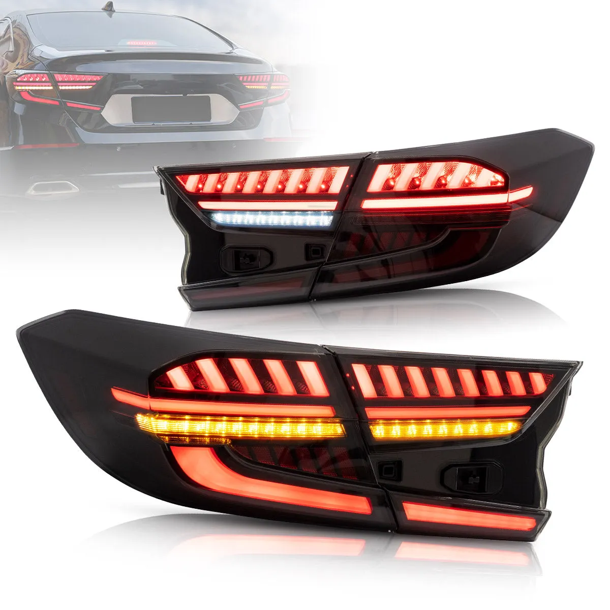 VLAND LED V4 Tail Lights For Honda Accord 2018-2021 10th Gen with Amber Sequential Turn Signal