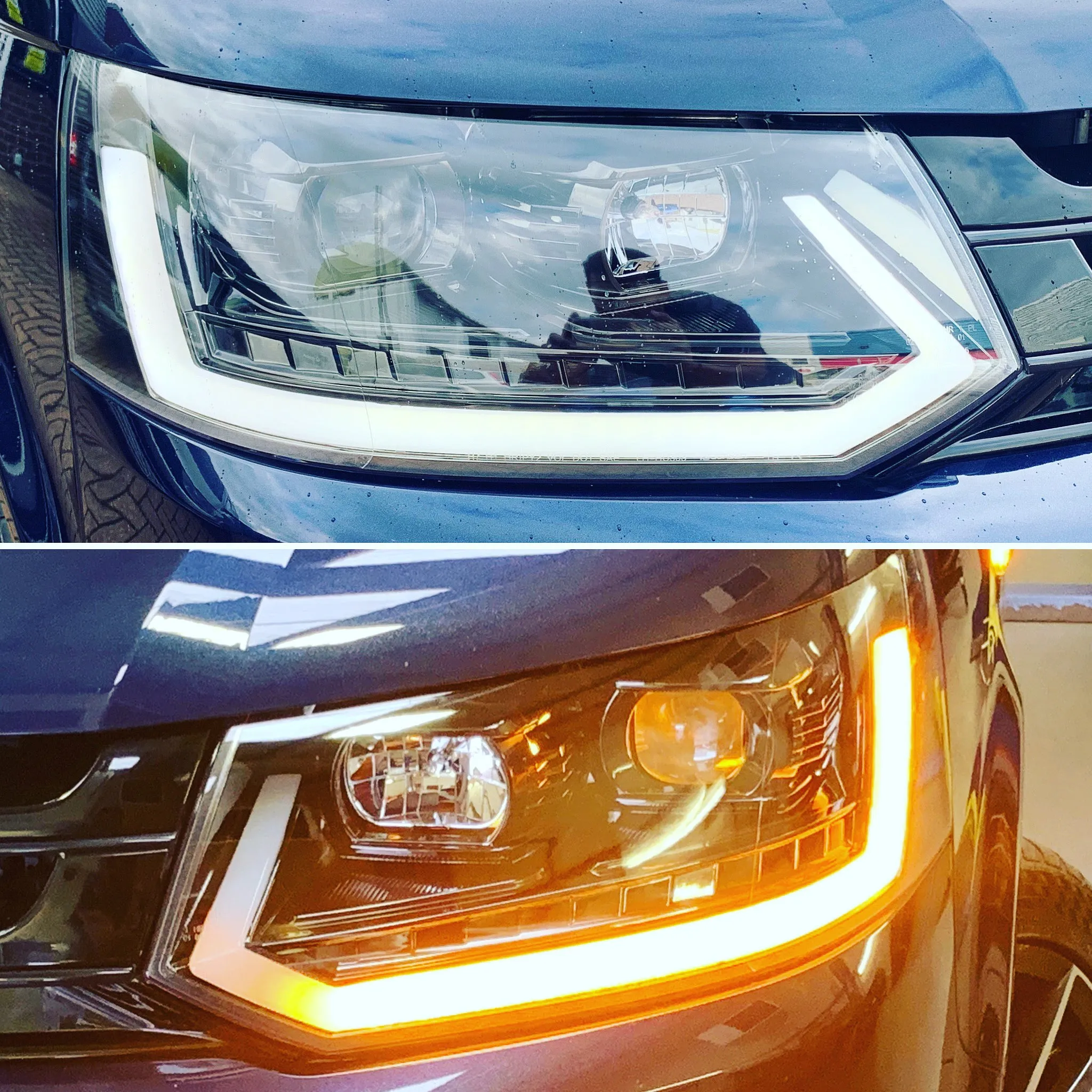 VW T5.1 DRL headlights with dynamic side indicators and full led headlight bulbs