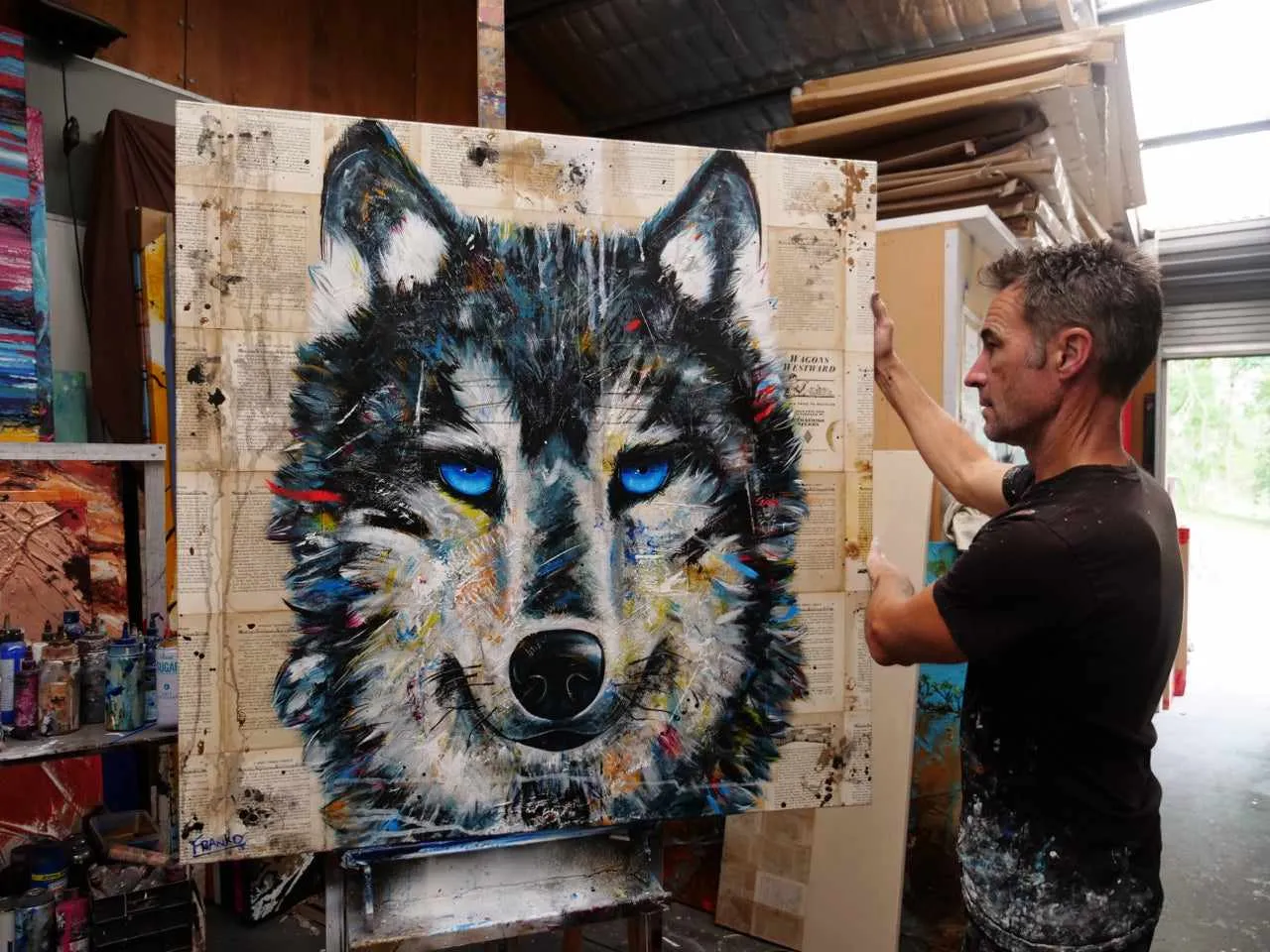 Westward Wolf 120cm x 120cm Wolf Abstract Realism Book Club Painting (SOLD)