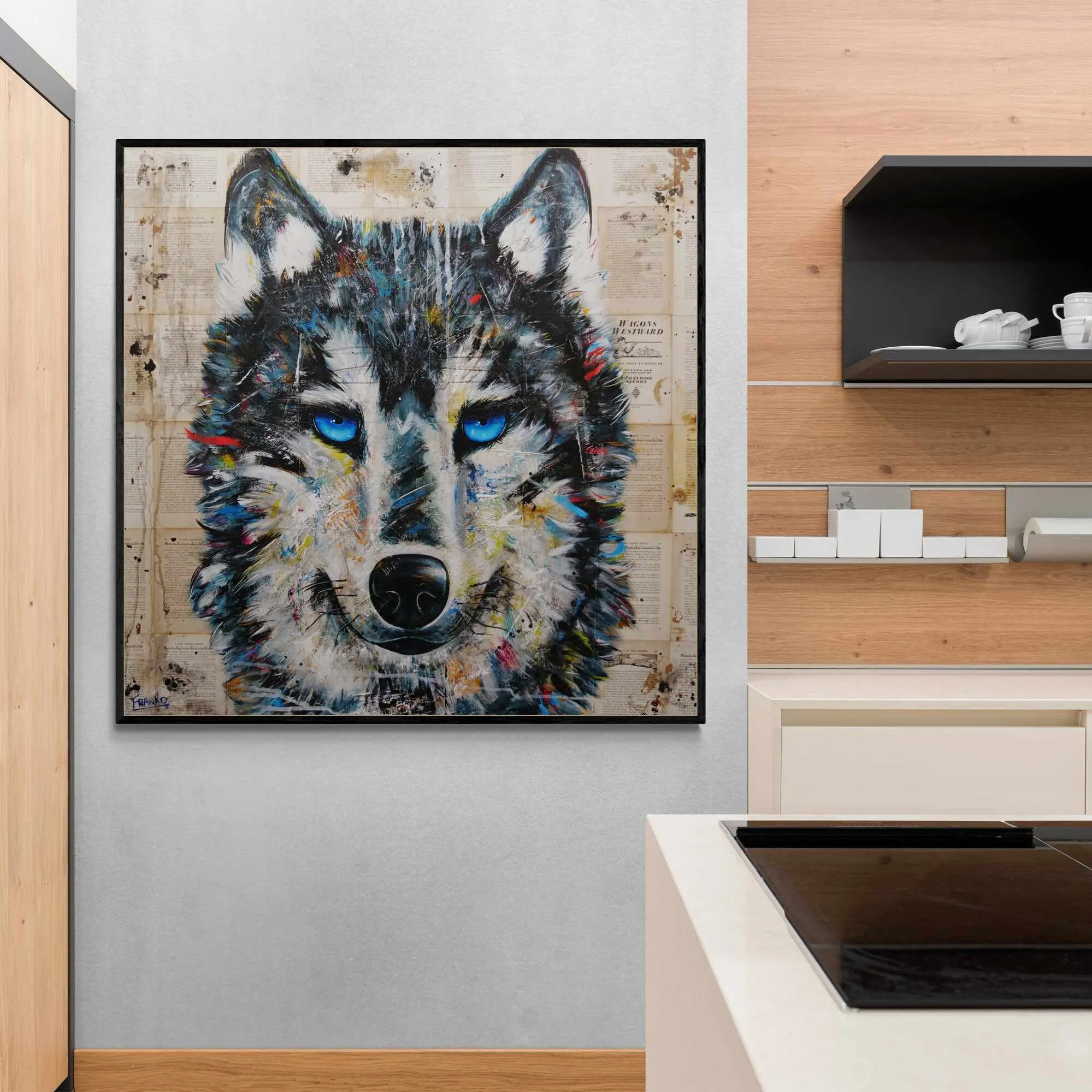 Westward Wolf 120cm x 120cm Wolf Abstract Realism Book Club Painting (SOLD)