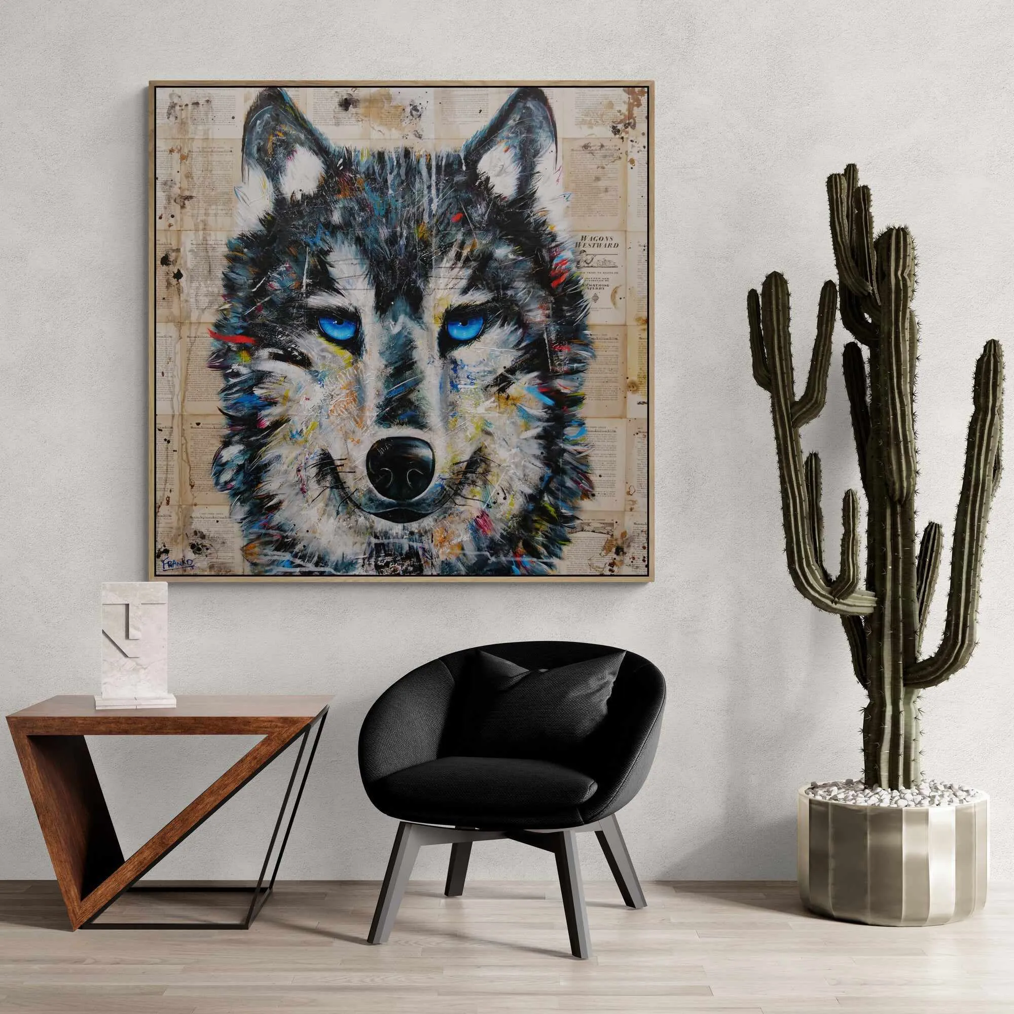 Westward Wolf 120cm x 120cm Wolf Abstract Realism Book Club Painting (SOLD)