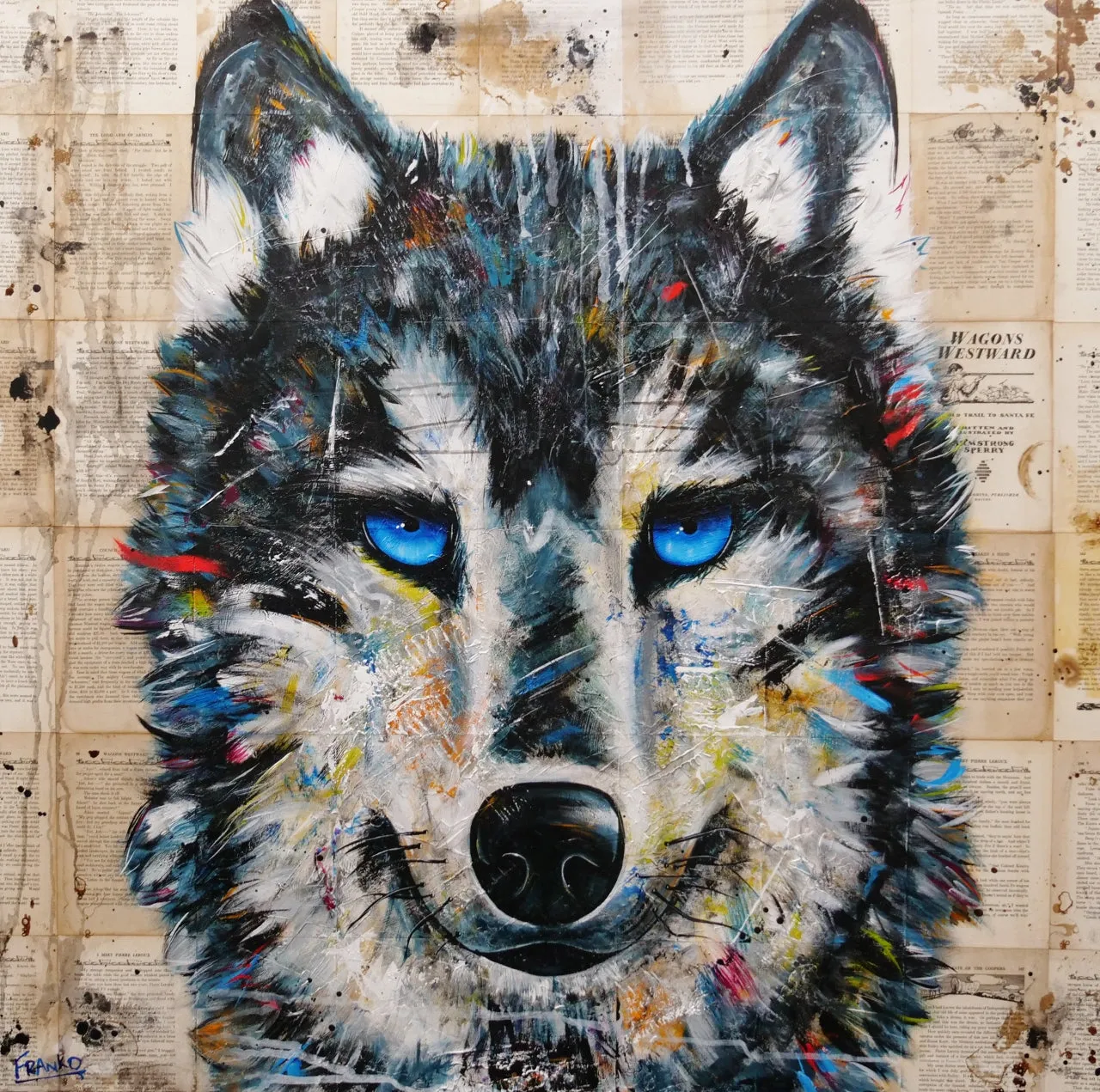 Westward Wolf 120cm x 120cm Wolf Abstract Realism Book Club Painting (SOLD)