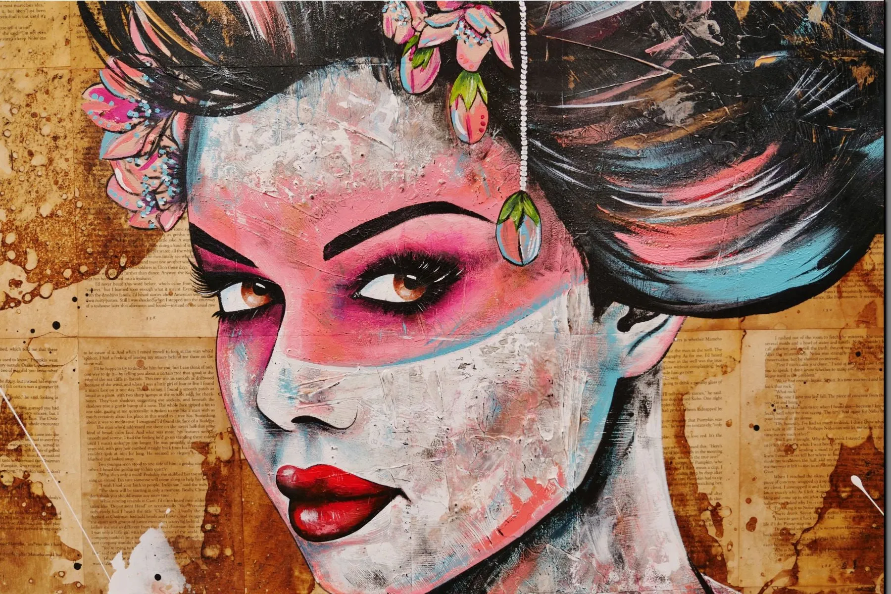 White Dragon 140cm x 100cm Euro Geisha Abstract Realism Book Club Painting (SOLD)