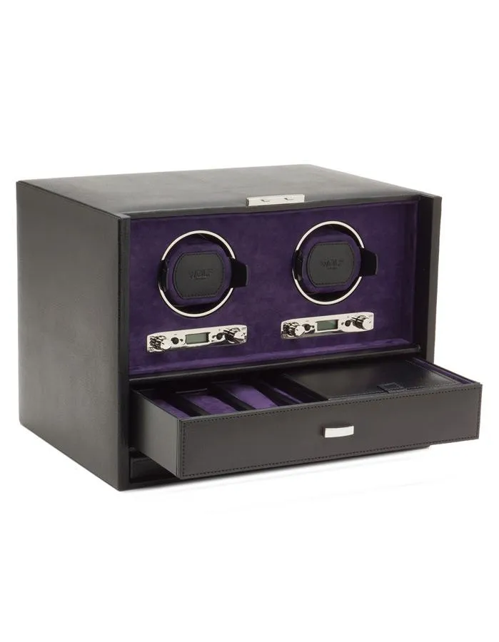 WOLF Blake Double Winder with Storage & Travel Case - Black Pebble & Purple