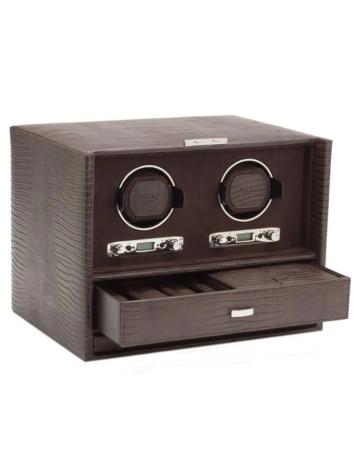 WOLF Blake Double Winder with Storage & Travel Case - Brown Lizard - Module 2.7